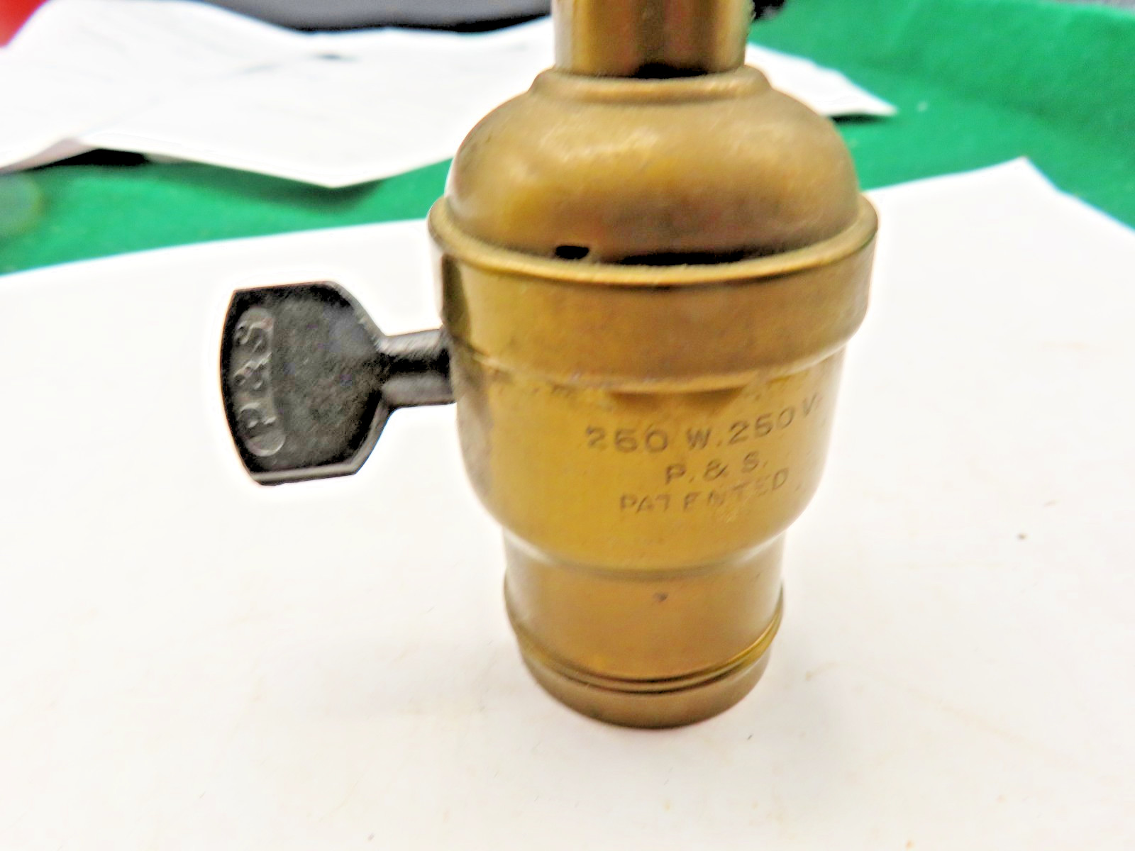 SALVAGED ANTIQUE BRASS P & S PADDLE SWITCH W/PORCELAIN SOCKET