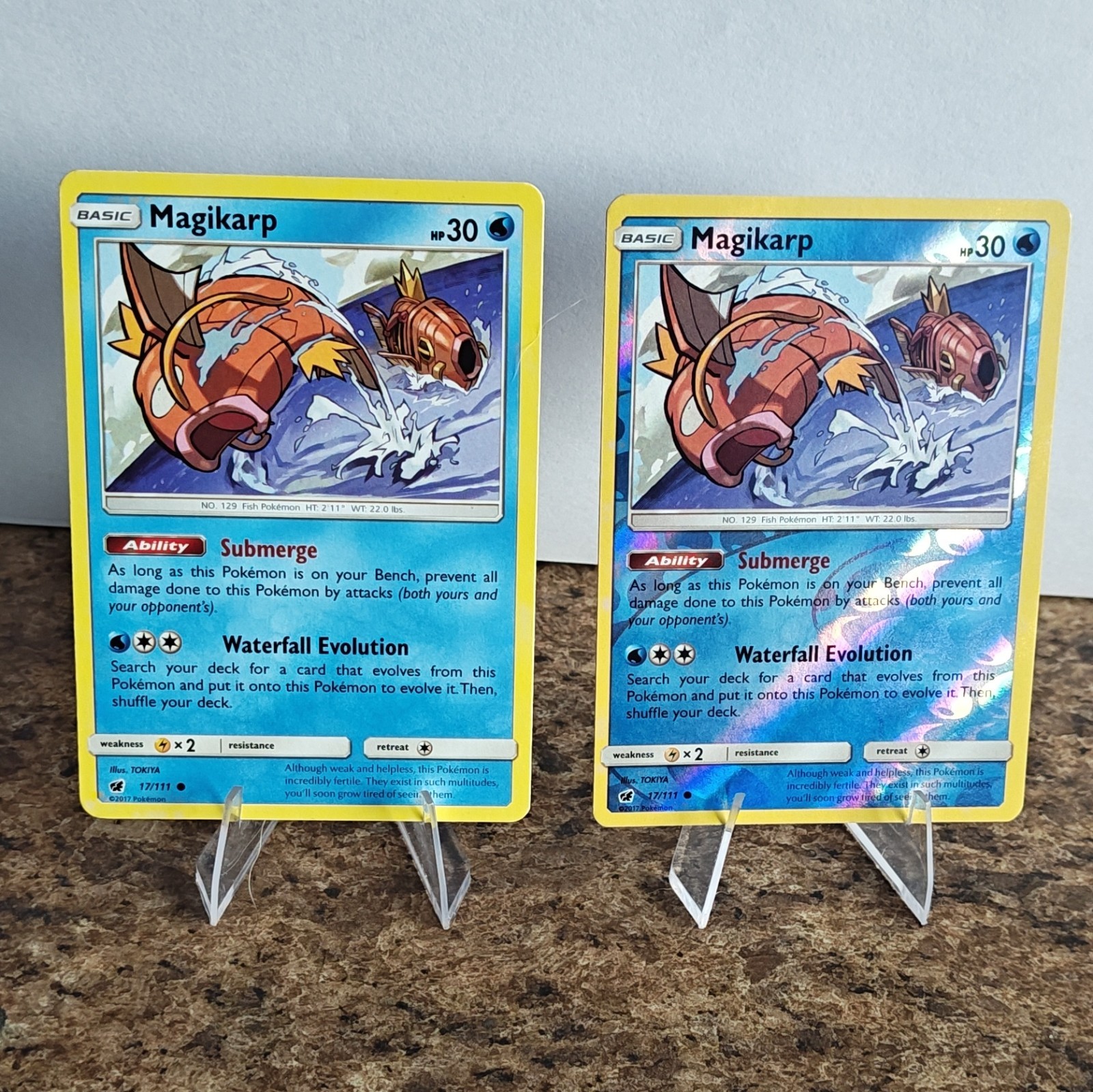 2 Magikarp 17/111 Sm: Crimson Invasion Regular & Reverse Holo Common Bundle