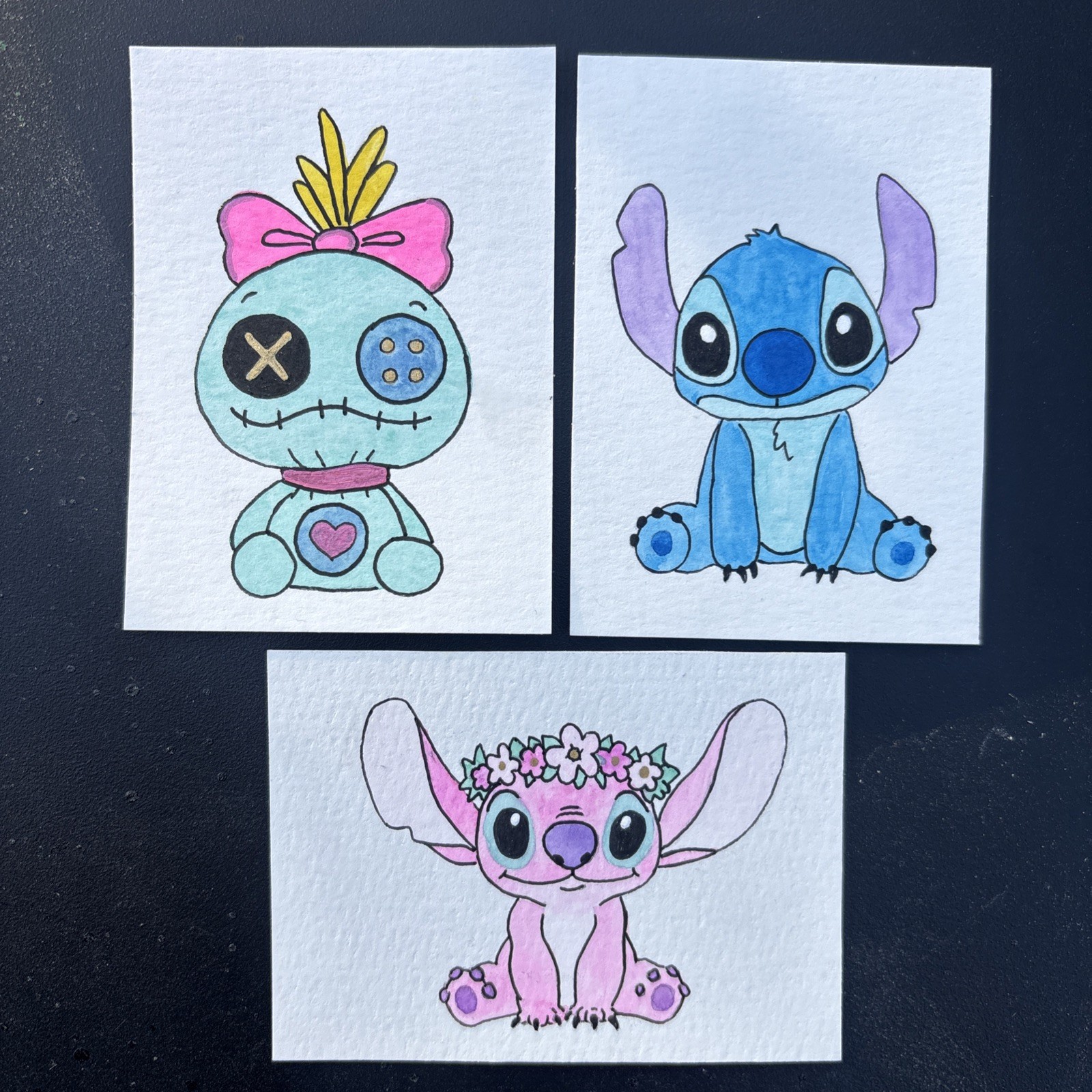 PICK ONE Original Art ACEO ATC Miniature Watercolor Stitch Scrump Girl Pink