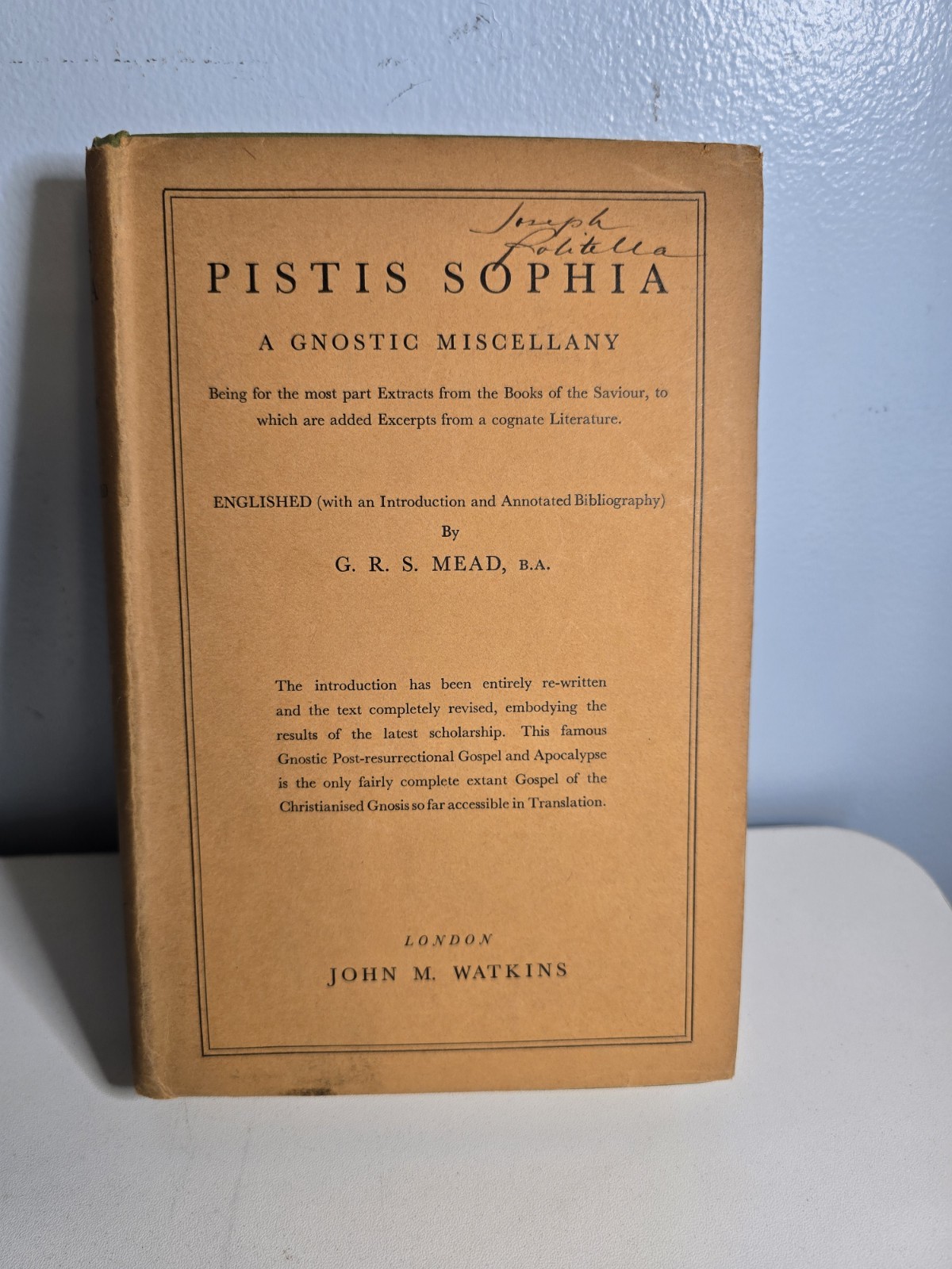 Pistis Sophia A Gnostic Miscellany G.R.S. Mead 1947 2nd Impression Dust Jacket