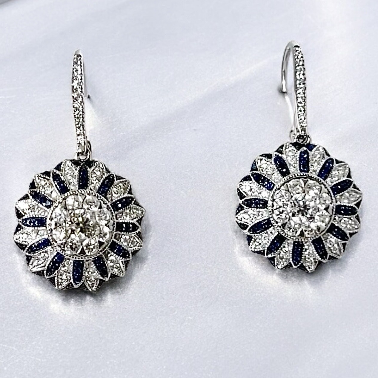 2.98CT GIA Diamonds & Blue Sapphires Earrings 14K Gold Royal Celebrity Glam Look 2.98CT GIA Diamonds & Blue Sapphires Earrings 14K Gold Royal Celebrity Glam Look