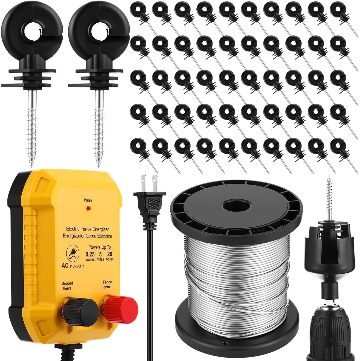 MorningRo Electric Fence Charger Set 110VAC 0.25 Joule Electric Plug in Fence to
