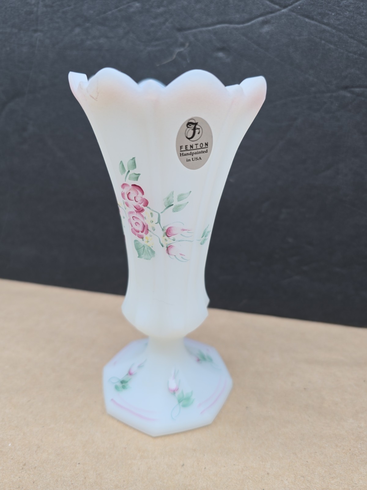 VTG Fenton White Glass Vase Rose Garden Floral Hand Painted Signed J. Thompson? VTG Fenton White Glass Vase Rose Garden Floral Hand Painted Signed J. Thompson?