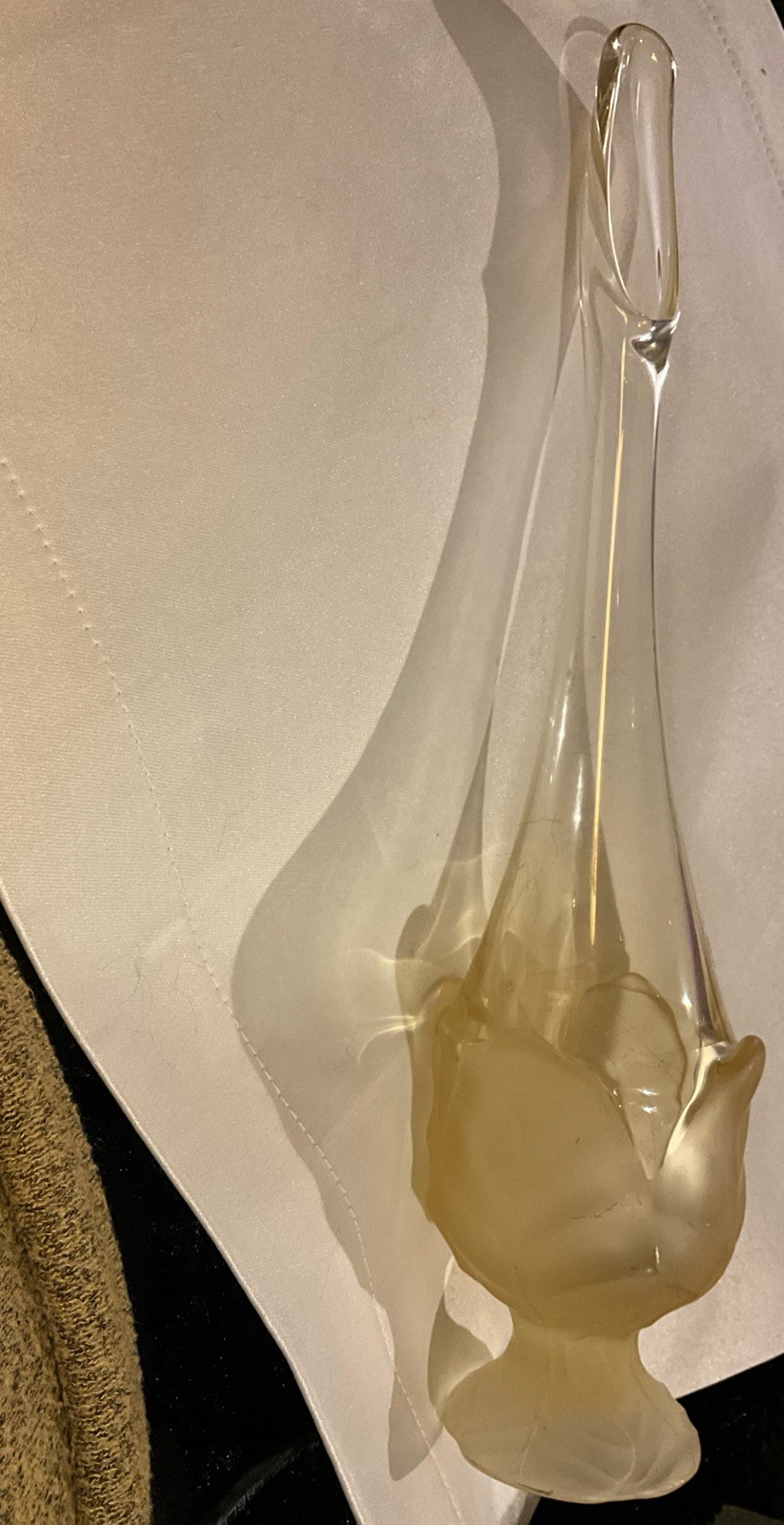 Viking Glass Amber Satin Cabbage Frosted Leaf Base Swung Stretched Vase 13.5x3”