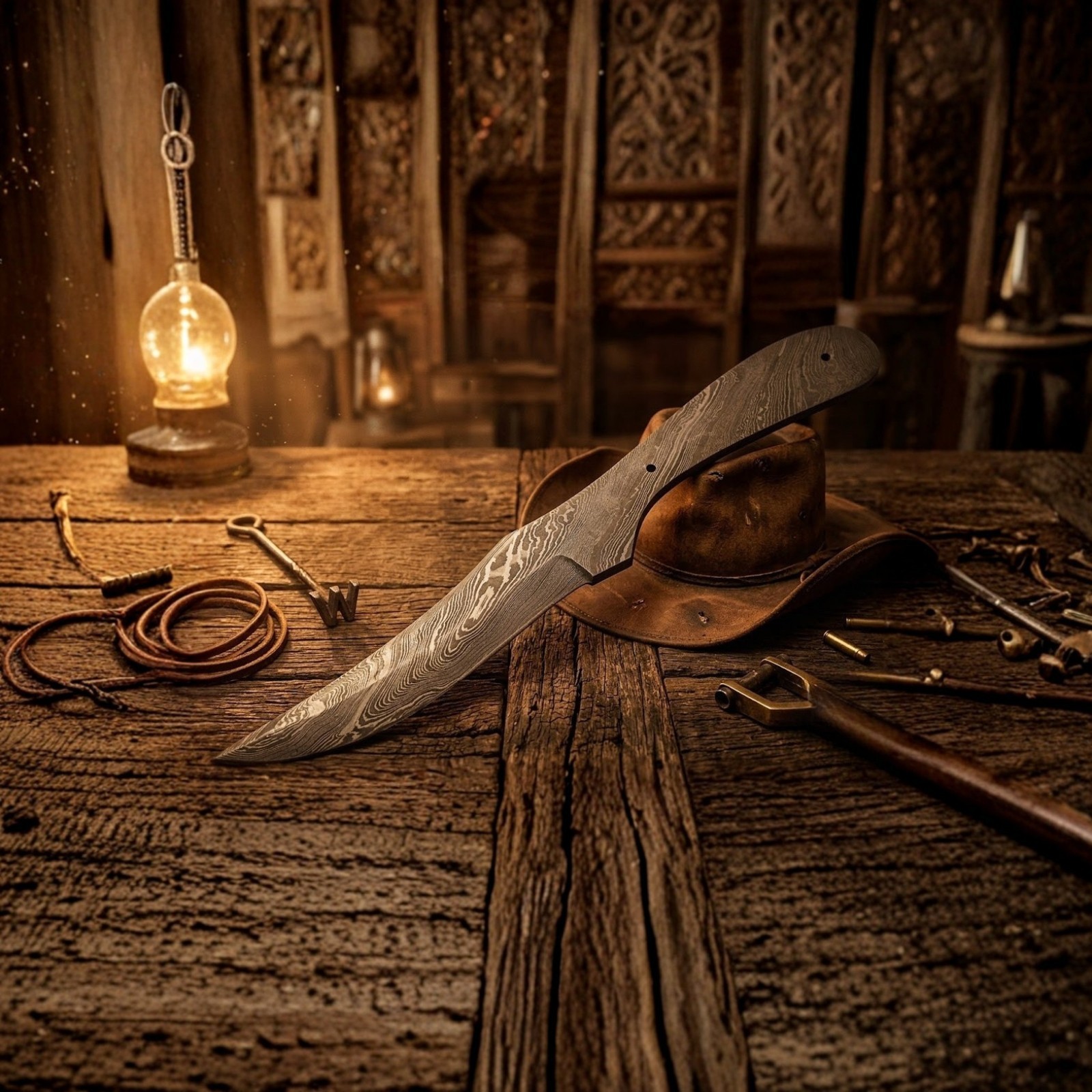 Hand Forged Damascus Blank Blade DIY Knife Making Supply Drop Point 8in\'\' Blank