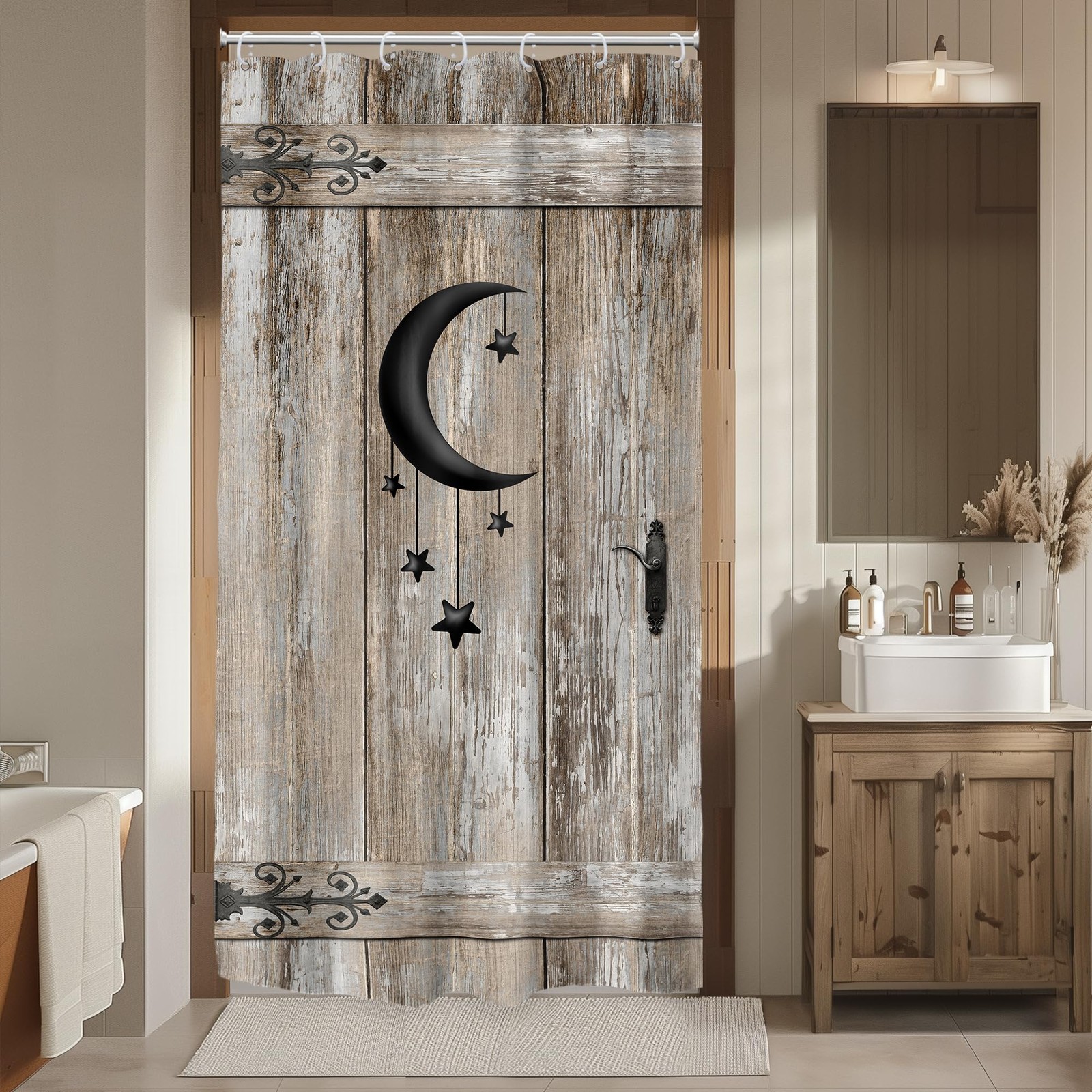 Riyidecor Small Stall Barn Door Shower Curtain 36Wx72H Inch RV Rustic Country...