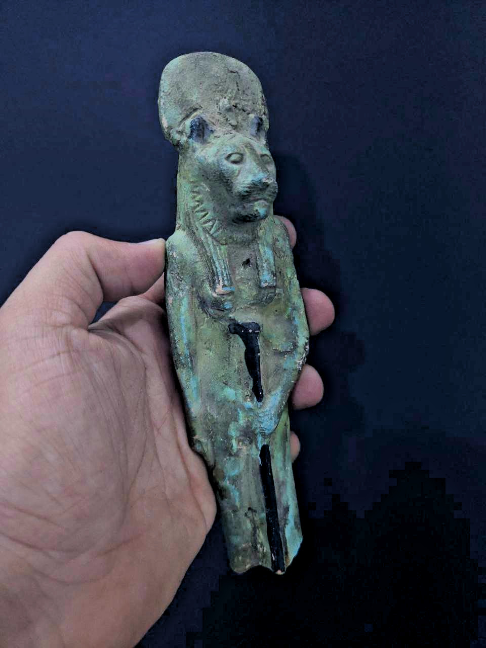 Ancient Egyptian Antiques Rare Sekhmet Statue Green Faience Lioness Goddess BC