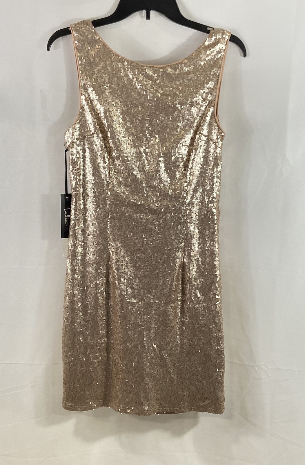 Lulu\'s Women\'s Gold Sequined Sleeveless Cowl Back Mini Dress Sz L NWT