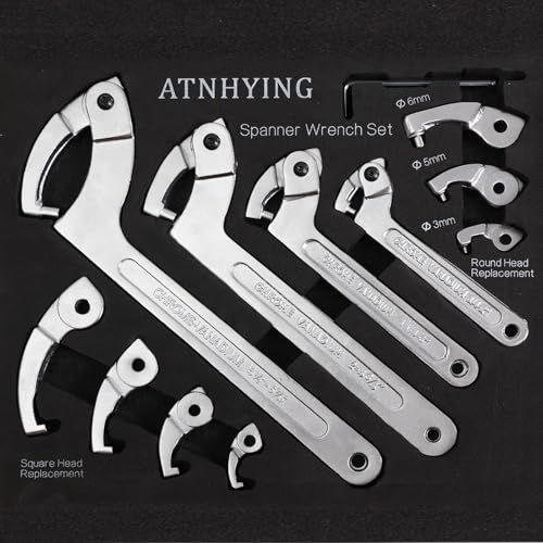 12pcs Adjustable Spanner Wrench Sets with Replaceable Head, C-Shape Silver