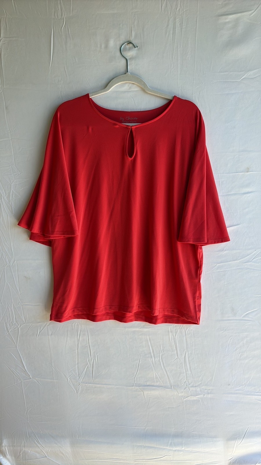 Chico\'s Vibrant Red Flutter Sleeve Keyhole Neckline Top - Size 3 Chico\'s Vibrant Red Flutter Sleeve Keyhole Neckline Top - Size 3