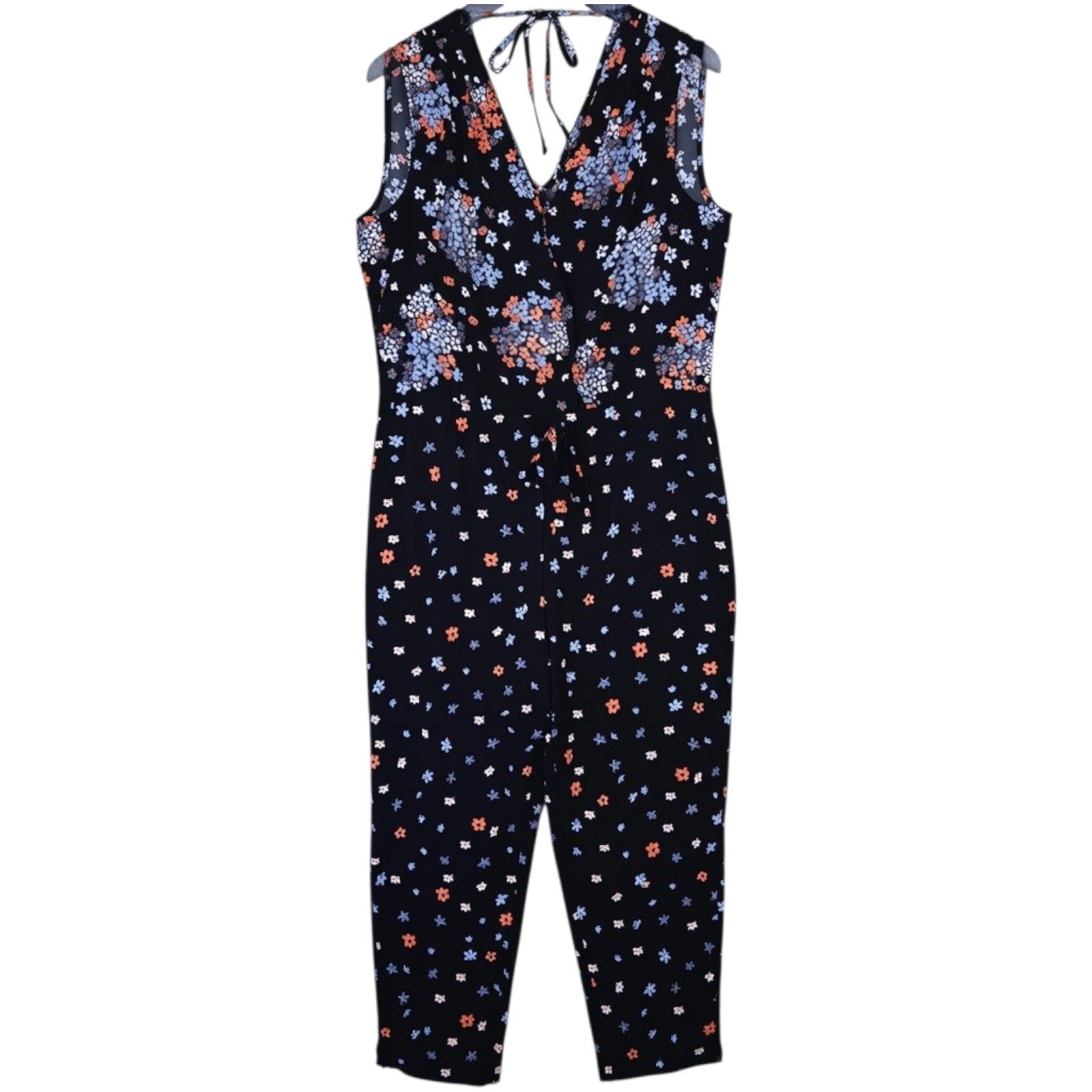 Ann Taylor LOFT Jumpsuit Womens LP Black Floral Sleeveless V Neck Pockets NEW