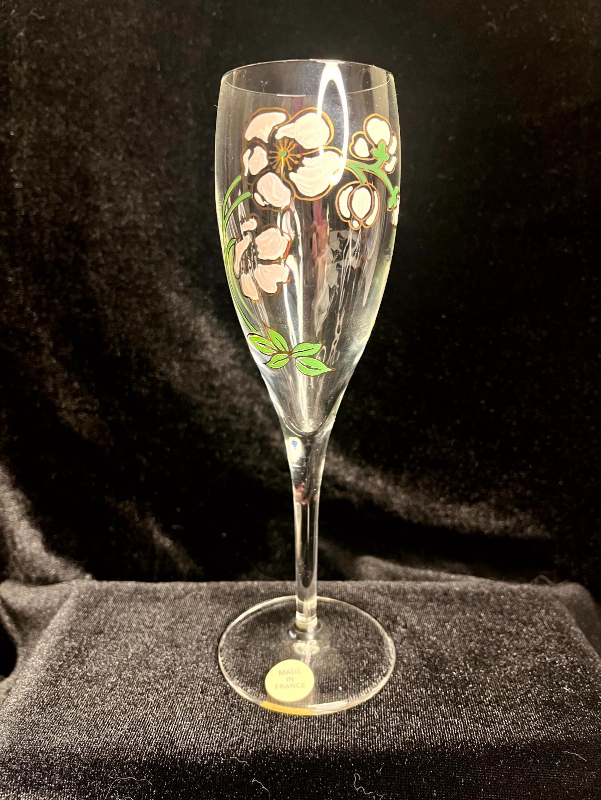 Vintage French Hand Painted Champagne Flutes Set of 3 White Floral Gold