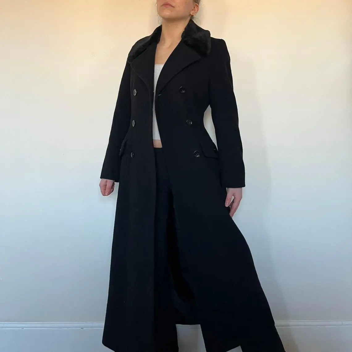 Jones New York Women’s Ellen Tracy Double Brested Wool Alpaca Coat Black Gift