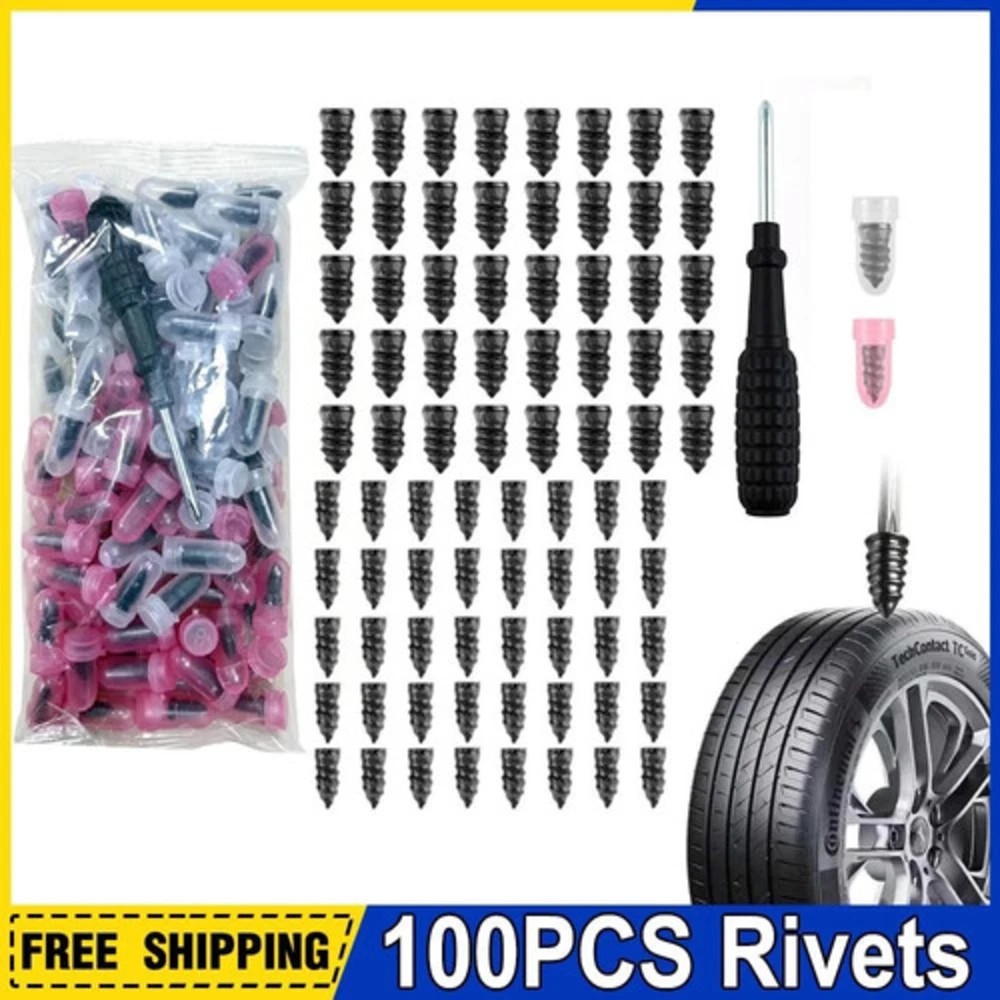 100PC Tire Repair Rubber Nails Tyre Puncture Repair Screws Kit with Screwdriver.
