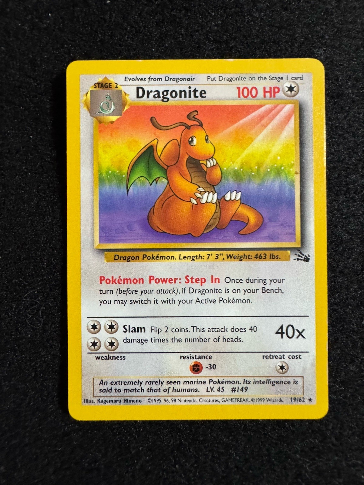 Pokemon TCG WOTC Dragonite Fossil 4/62 Holo Rare English 100 HP 1999 Unlimited Pokemon TCG WOTC Dragonite Fossil 4/62 Holo Rare English 100 HP 1999 Unlimited