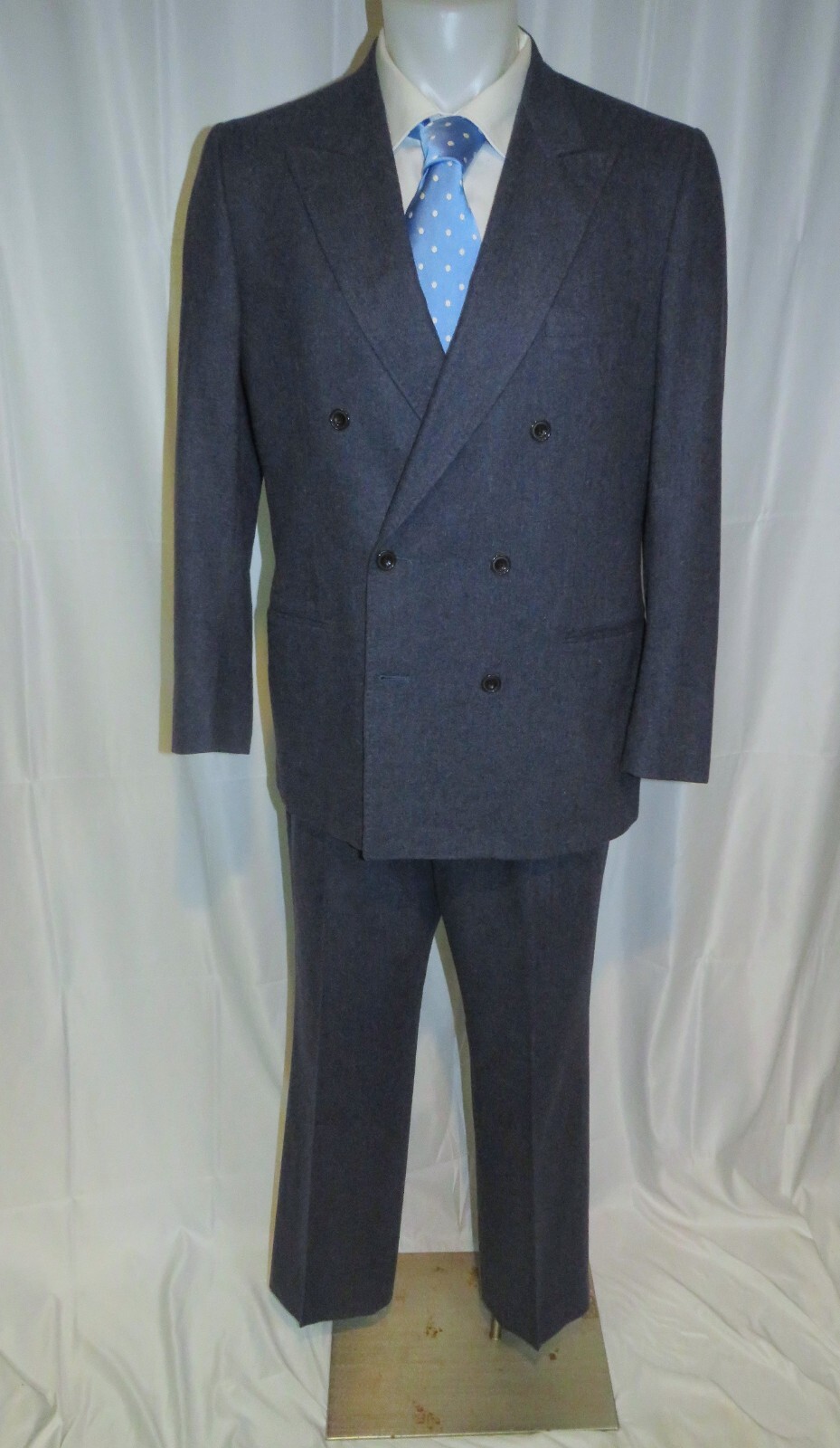 Francesco Smalto Paris x Cifonelli Vintage Blue Flannel Double Breasted Suit 42R
