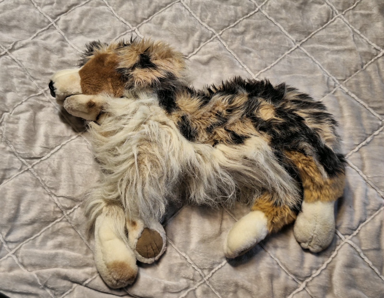 Folkmanis Australian Shepherd Puppet 2829 RARE Merle Brown Black Plush Used Folkmanis Australian Shepherd Puppet 2829 RARE Merle Brown Black Plush Used