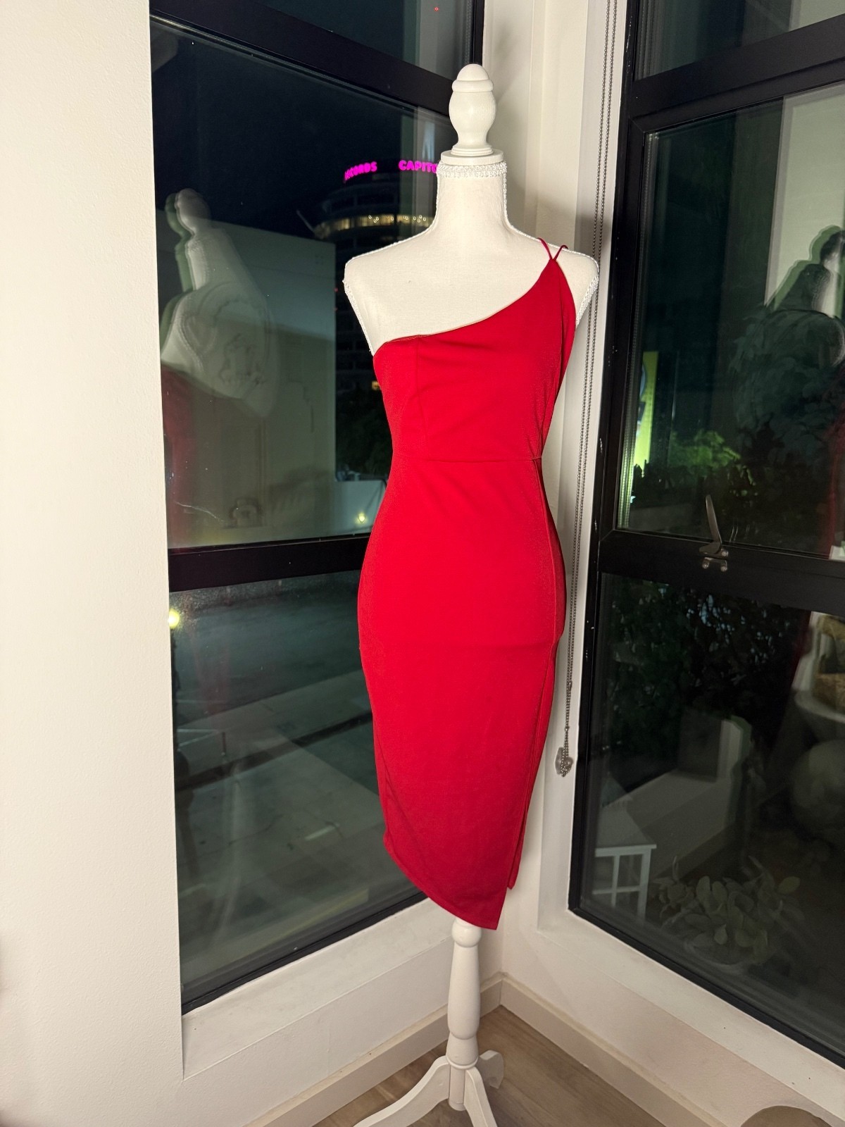 Fashion Nova red one-shoulder bodycon midi dress Fashion Nova red one-shoulder bodycon midi dress