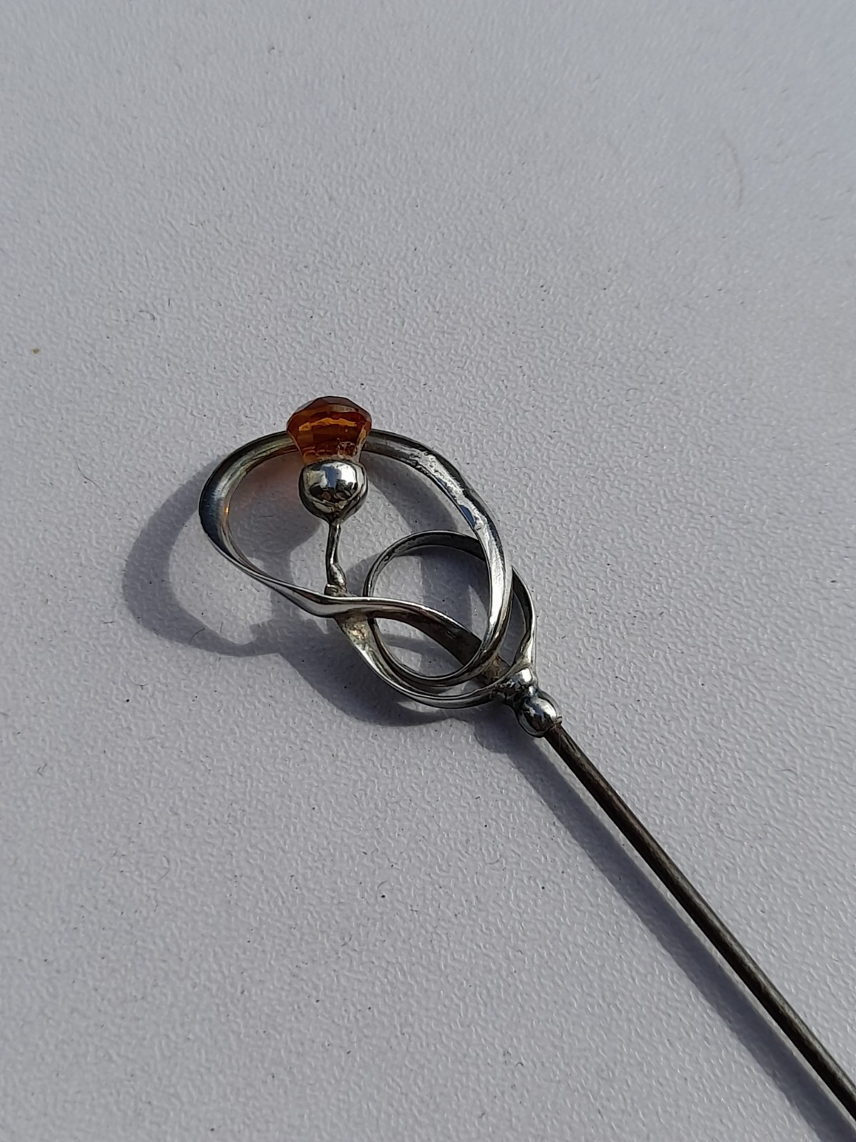 Antique  Charles Horner Sterling Silver Hat Pin With  Thistle Stone - 6