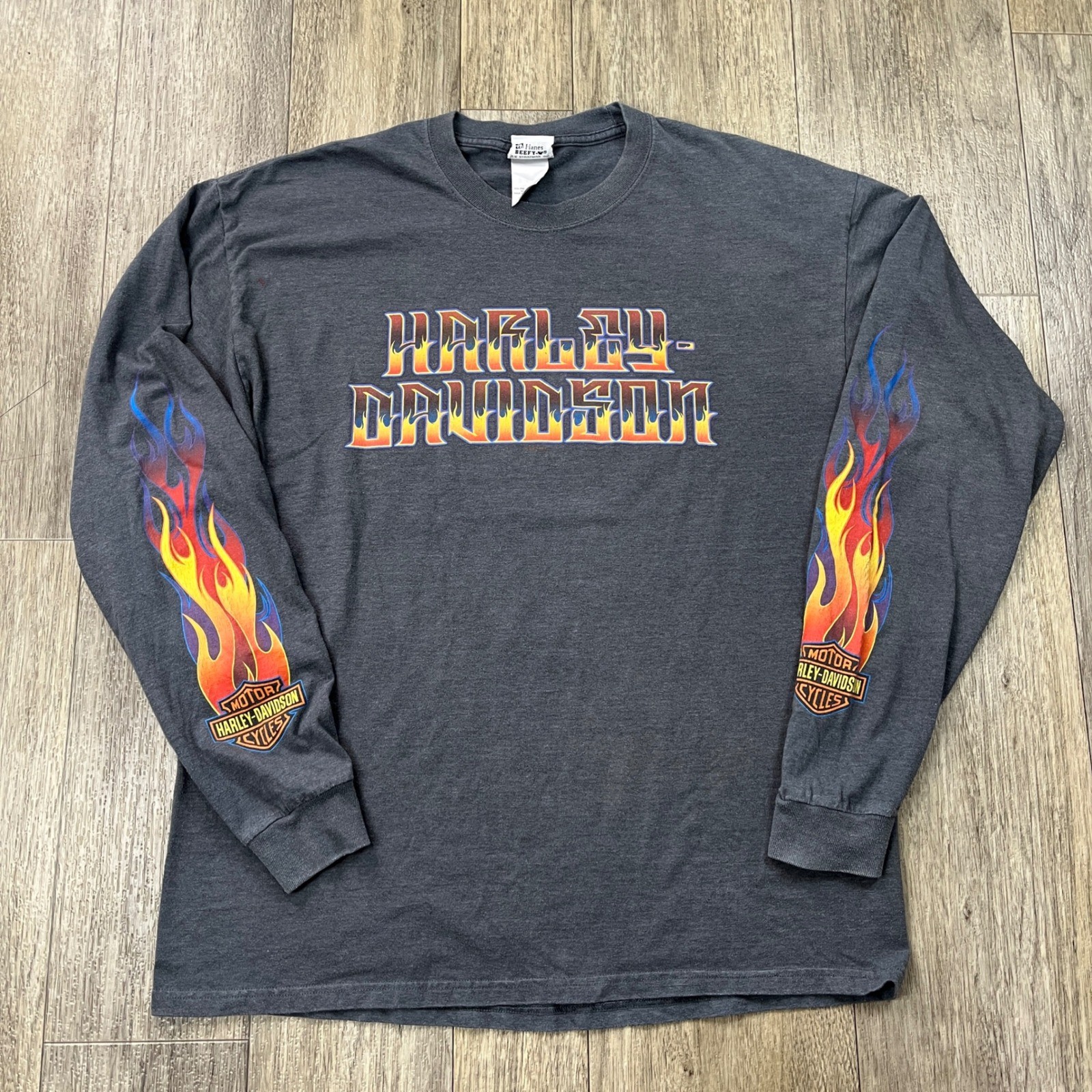 Harley-Davidson T-Shirt Mens XL Long Sleeve Flame Graphic Ride Chicago Gray