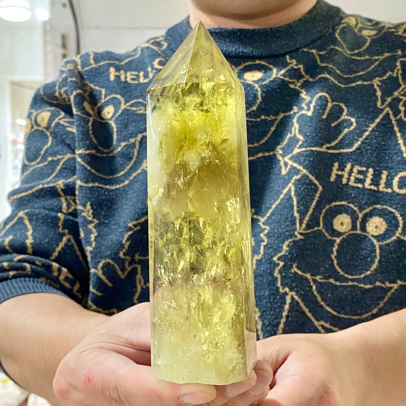 467G Natural yellow crystal obelisk Crystal energy column Reiki healing