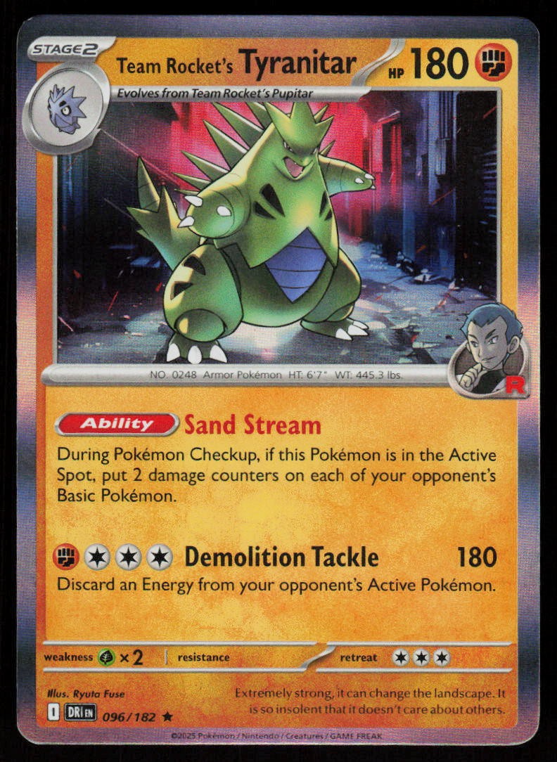 Team Rocket's Tyranitar 096/182 Rare Destined Rivals Pokemon Holo Near Mint