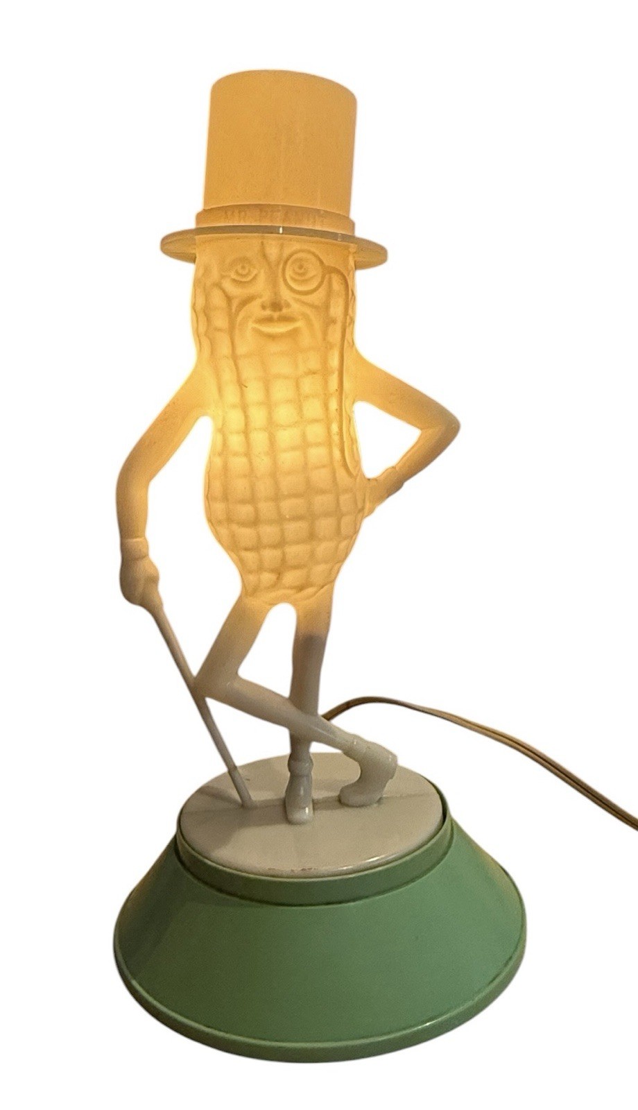 Vintage 1950s Planters Mr Peanut Lamp Plastic Green Base Working 9.5” Vintage 1950s Planters Mr Peanut Lamp Plastic Green Base Working 9.5”