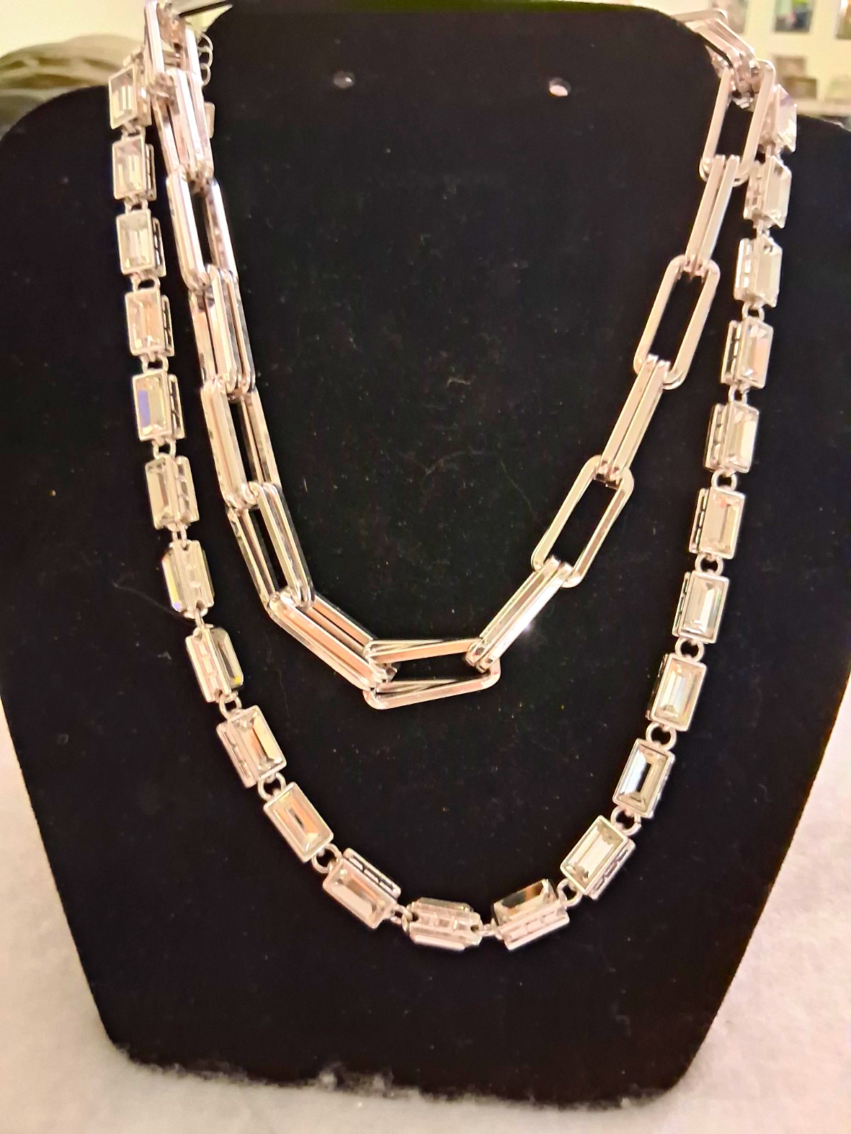 Silver-Tone Layered Rectangular Link Chain and stunning crystals Silver-Tone Layered Rectangular Link Chain and stunning crystals