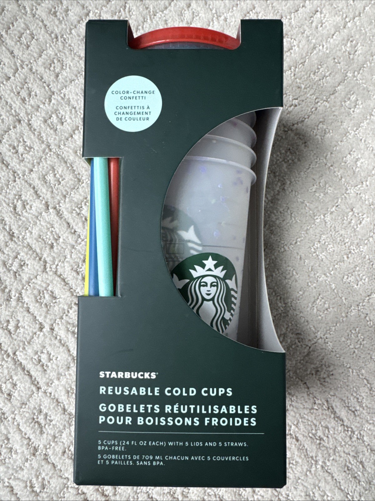 NEW Starbucks Color Changing Reusable Cold Confetti Cups- 5 Pk 2021 Summer Rare NEW Starbucks Color Changing Reusable Cold Confetti Cups- 5 Pk 2021 Summer Rare