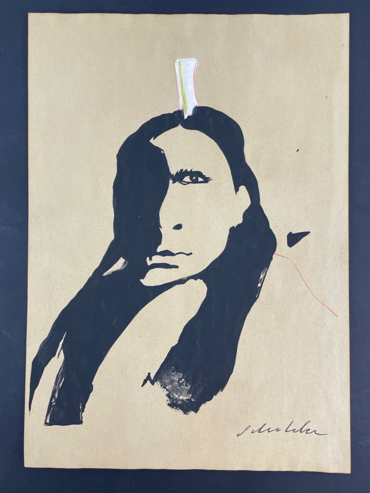 Fritz Scholder drawing and painting on paper signed and stamped vintage
