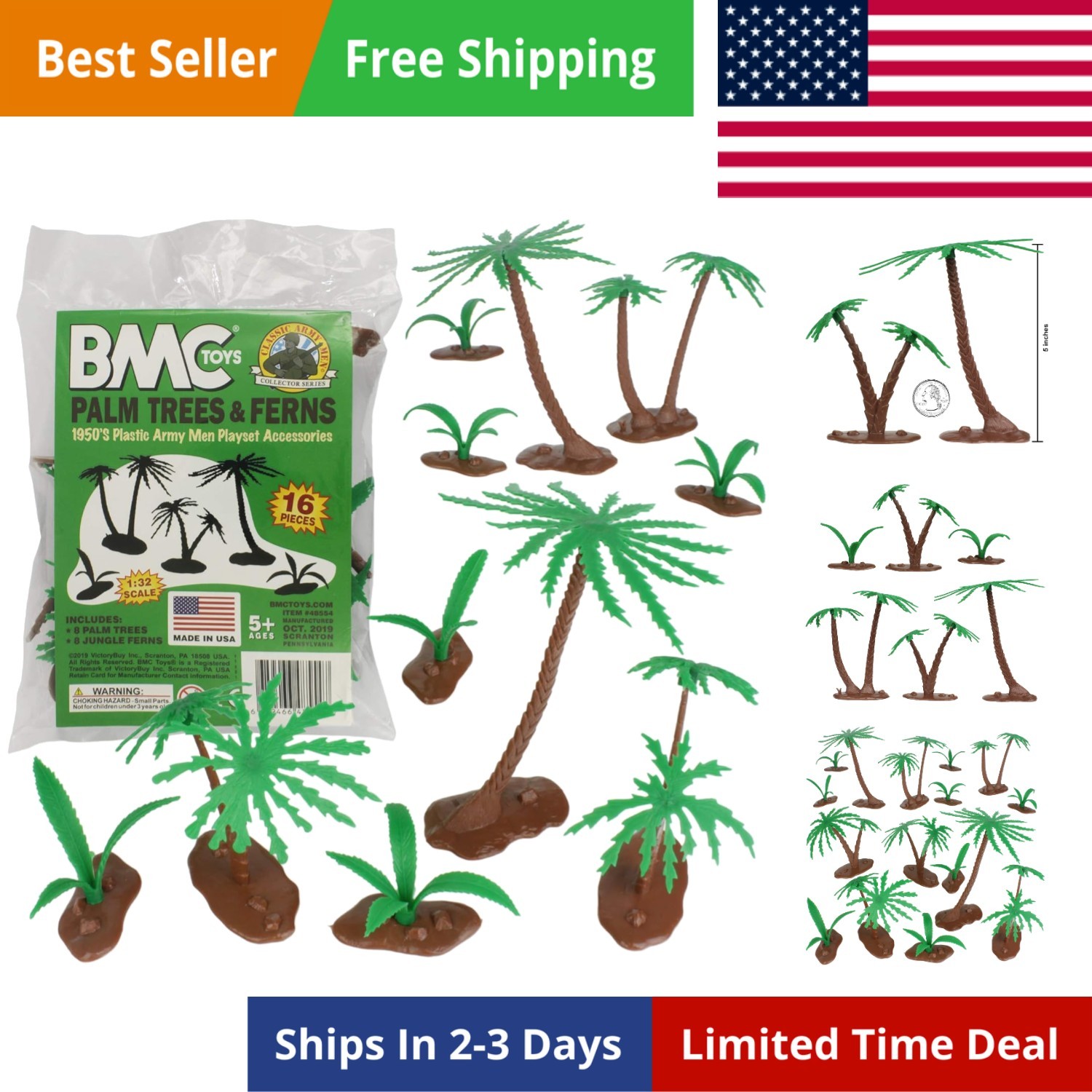 BMC Classic Marx Palm Trees & Jungle Ferns - 16Pc Plastic Playset Accessories