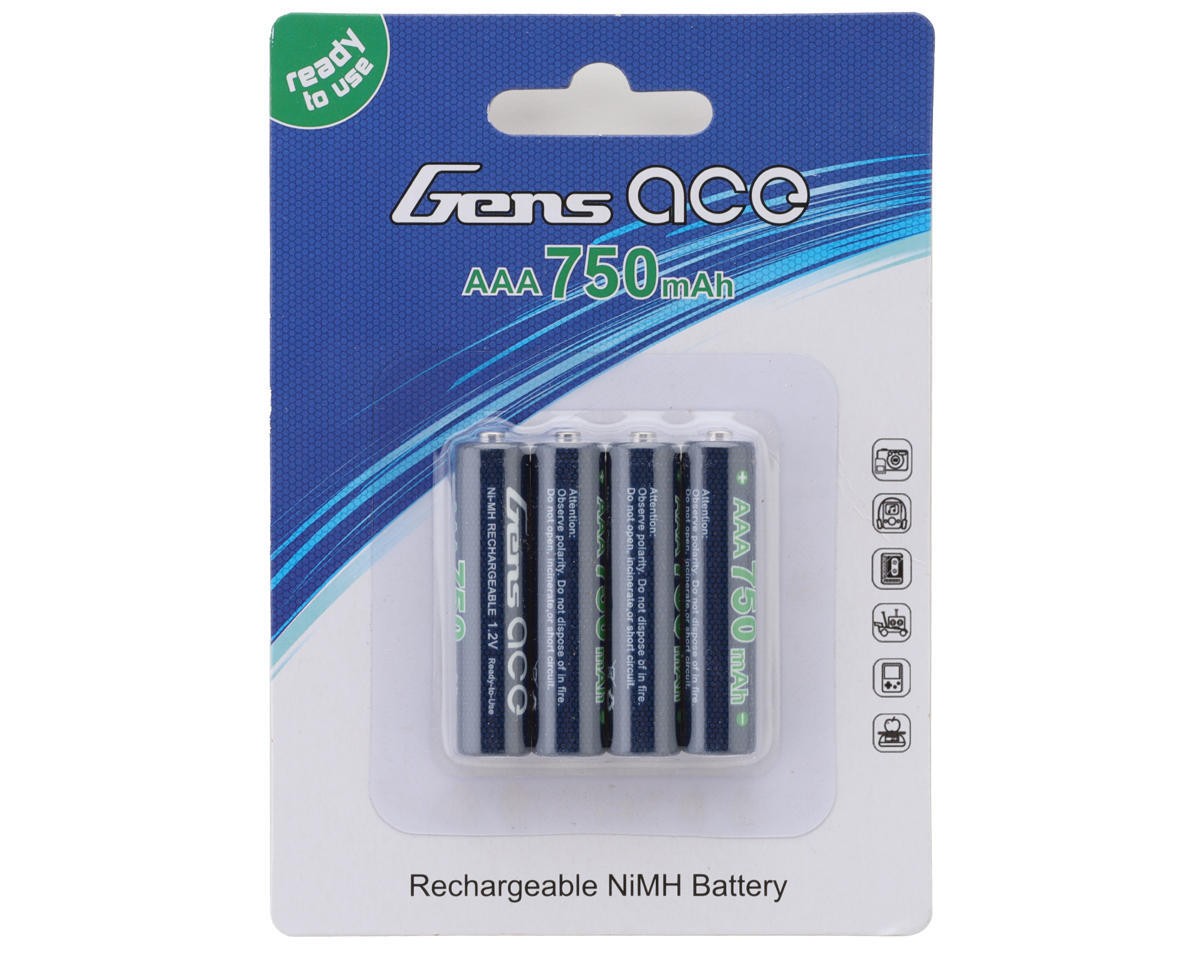 Gens Ace High Power Rechargeable AAA NIMH Battery 1.2V/750mAh 4pc GEANM7501S3A