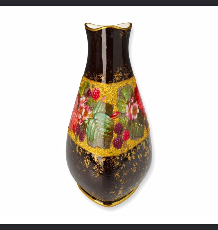 Antique Hand  Painted Creamware Triangular Botanical Vase, circa 1880