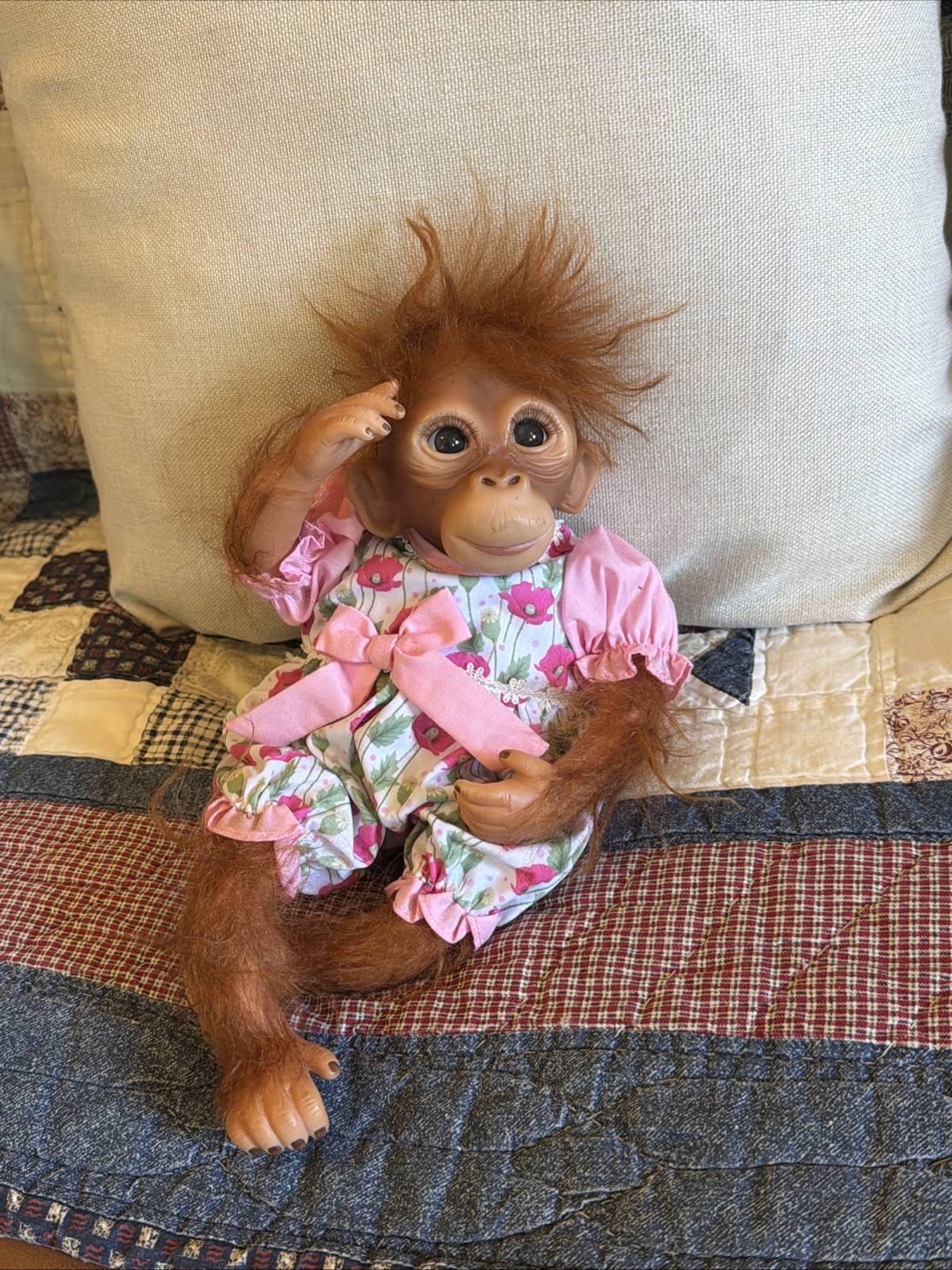 The Ashton Drake 12” Precious Poppy Poseable Monkey By Jane Baffi