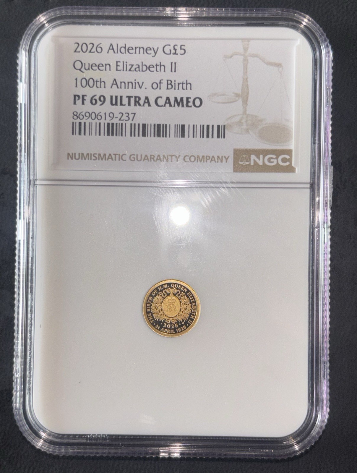Alderney £5 2026 Gold 0.9999 Queen Elizabeth II 100th Anniv NGC PF69 UC
