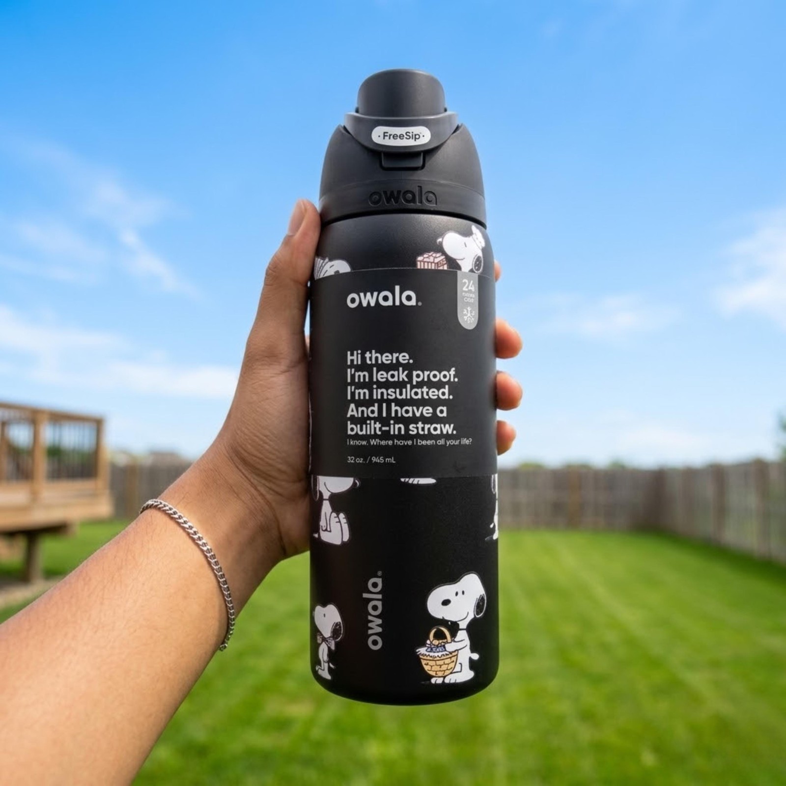 Owala Snoopy 32oz Black Water Bottle Stainless Steel Exclusive Edition,US STOCK