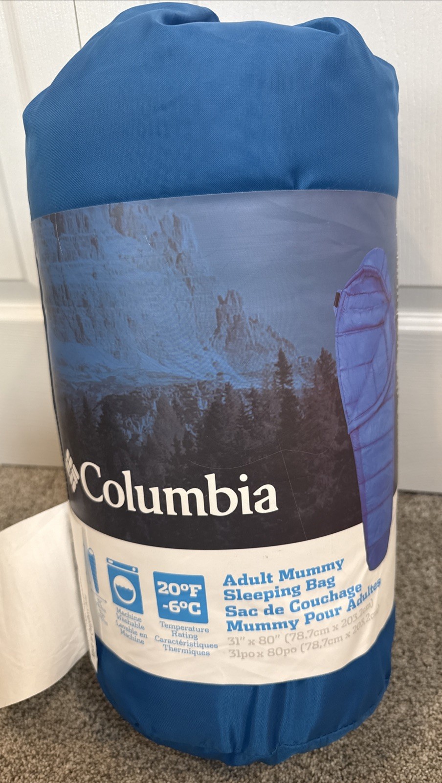 Columbia Adult Mummy Sleeping Bag 31” X 80” New B31 Columbia Adult Mummy Sleeping Bag 31” X 80” New B31