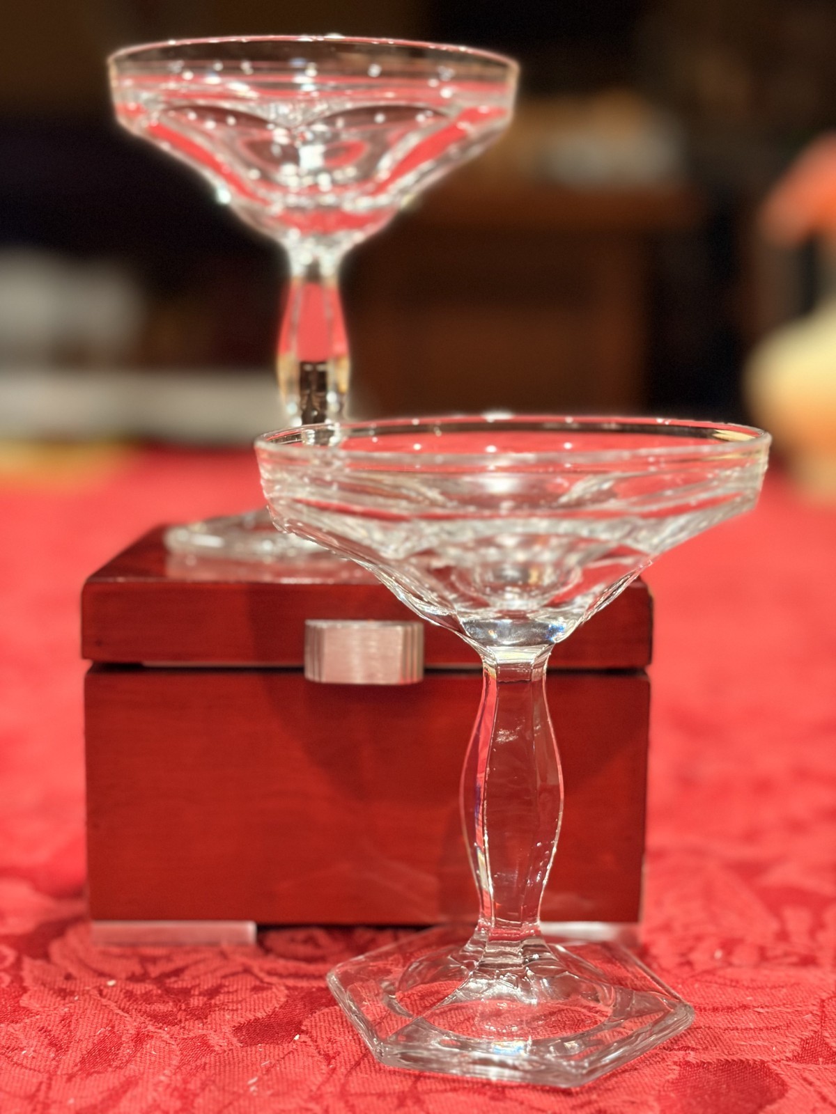 RARE Vintage Heisey Colonial Crystal Champagne Coupes Signed Ex Cond Set of 2 RARE Vintage Heisey Colonial Crystal Champagne Coupes Signed Ex Cond Set of 2