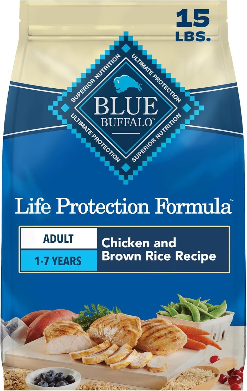 Blue Buffalo Life Protection Formula Adult Dry Dog Food,Chicken&Brown Rice,15 lb