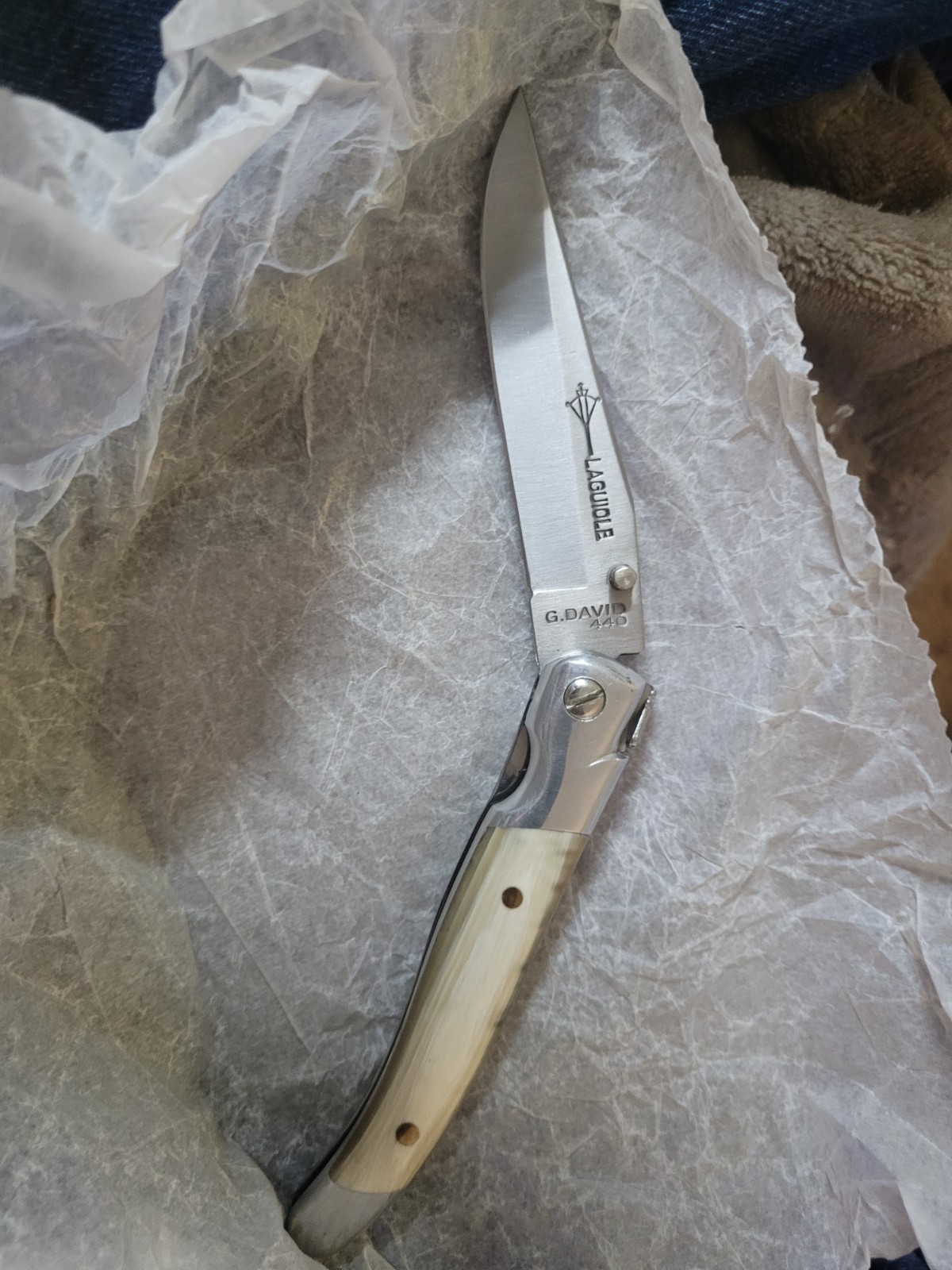 Vintage Laguiole Rossignol Folding Knife Horn Handle G David  440