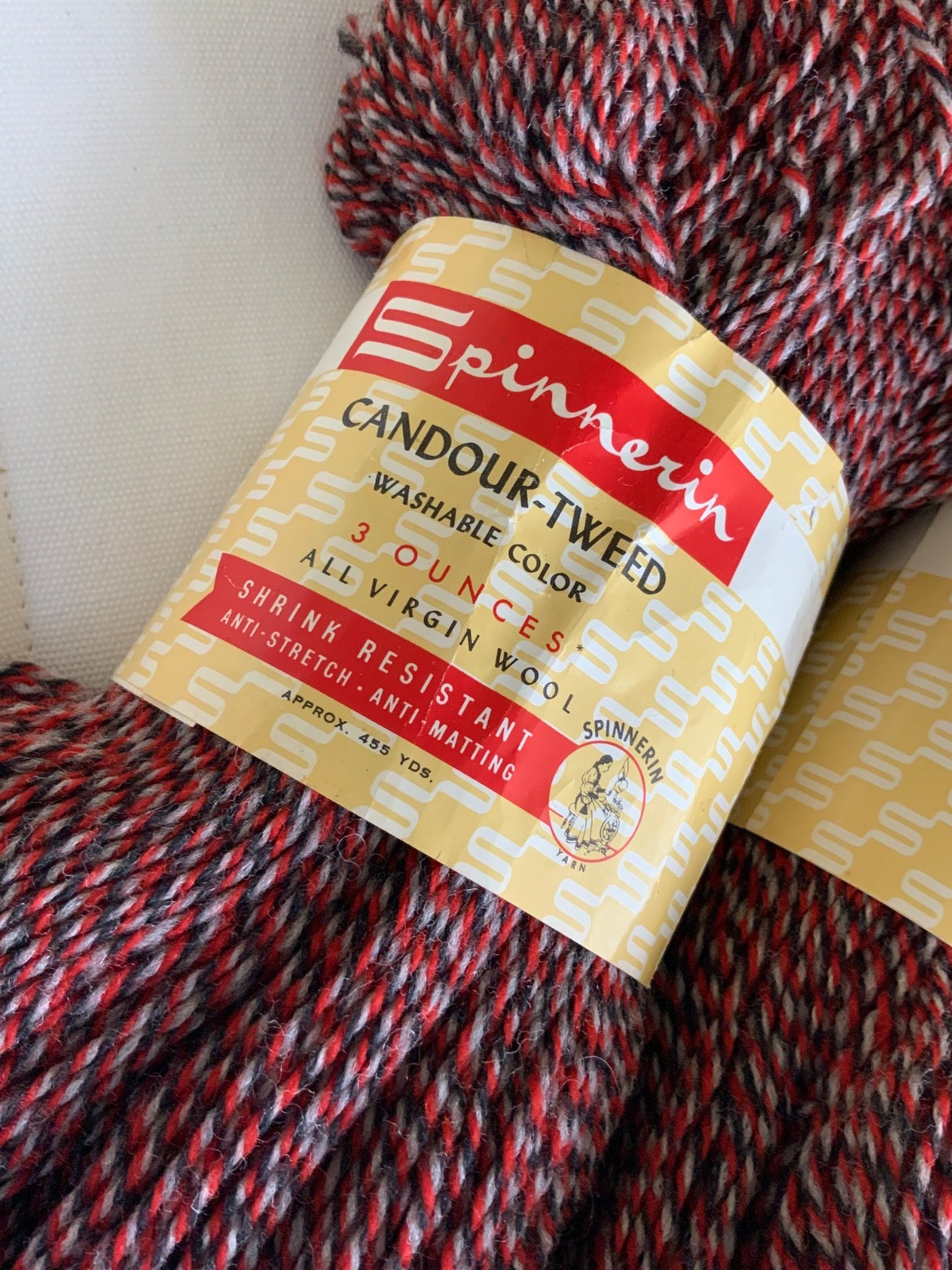 NEW 3)Vintage SPINNERIN Tweed Virgin Wool 3-Ply Yarn Skein Red Gray Black 3 oz