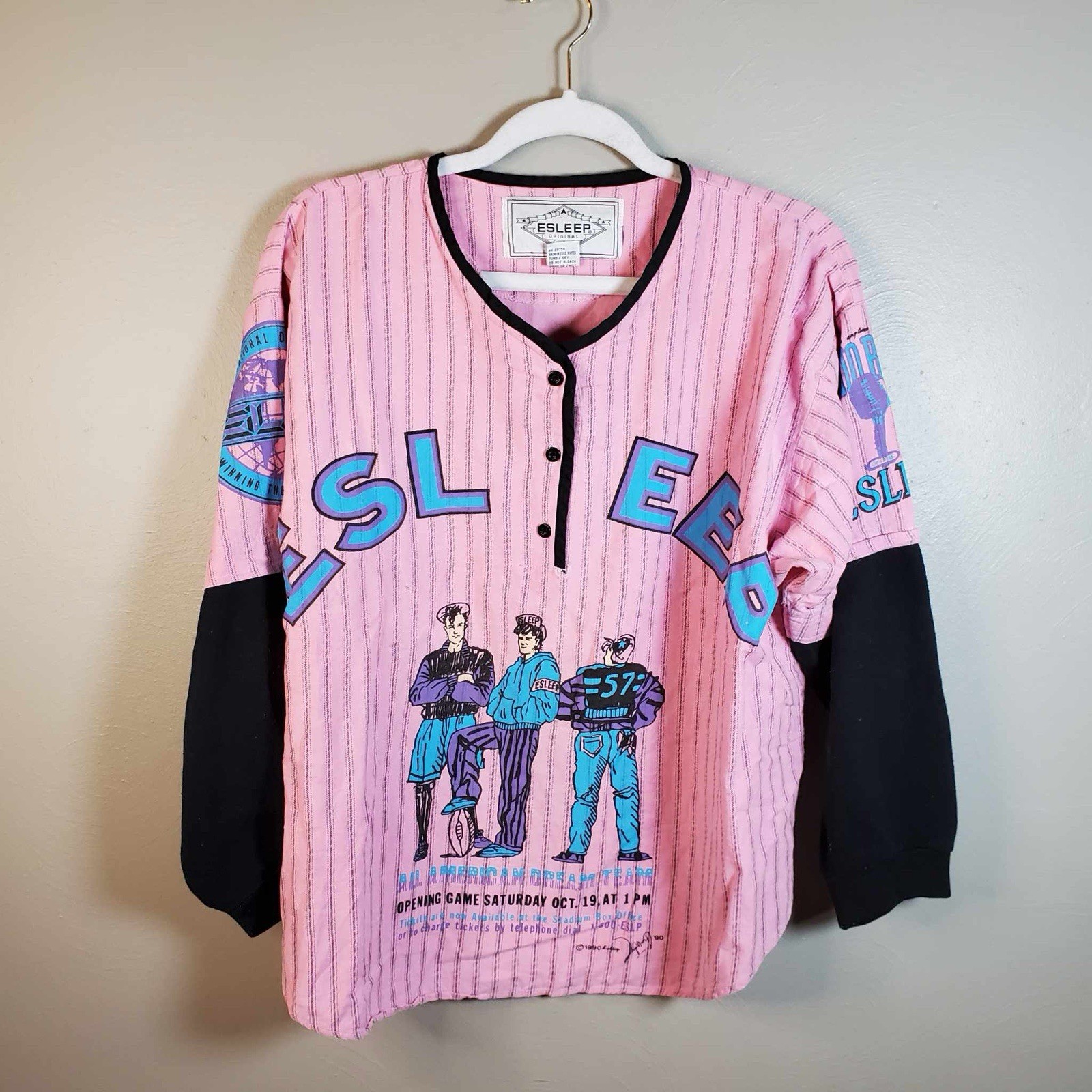 Vtg 90s ESLEEP Jersey Shirt 1999 Retro BAND Graphics Rock Women’s Boxy M Vtg 90s ESLEEP Jersey Shirt 1999 Retro BAND Graphics Rock Women’s Boxy M