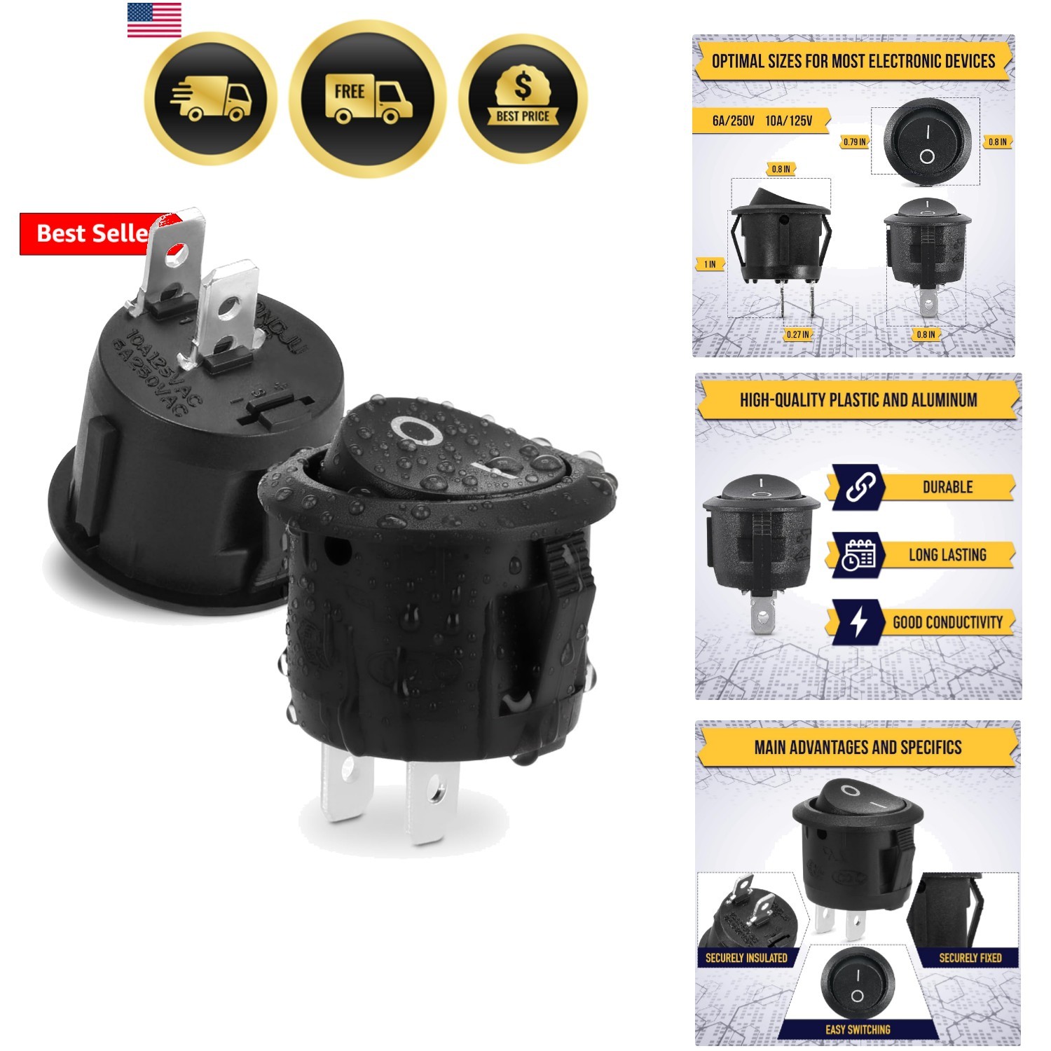 2 Pcs On Off Rocker Switch, Waterproof Toggle Switch 12V Round SPST 2 Pin 6A/... 2 Pcs On Off Rocker Switch, Waterproof Toggle Switch 12V Round SPST 2 Pin 6A/...