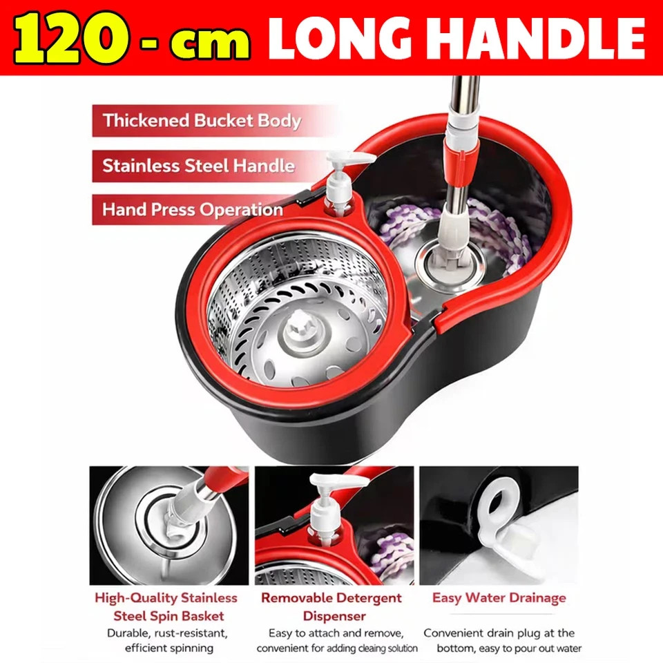 Spin Mop and Bucket with Wringer Set, 360° Spinning Mop System 3 Mop Refill
