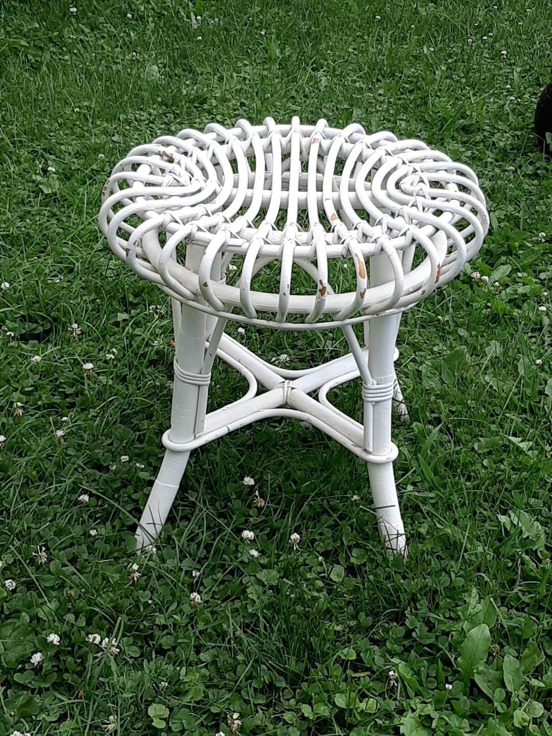 Vtg Mid Century Italy Bamboo Rattan Accent Stool Franco Albini Style 