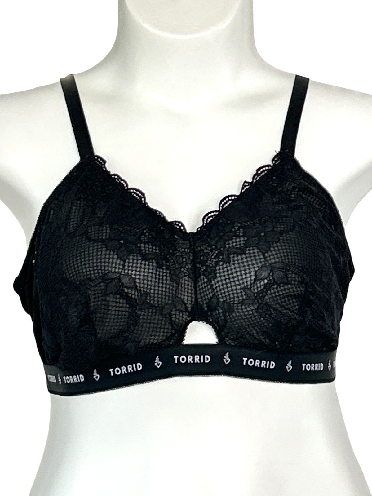 Torrid 3 Black Lace Keyhole Wirefree Bralette, Logo Band, Size 3X 22 24