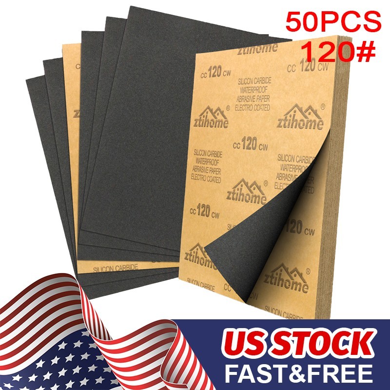 50Pcs Wet and Dry Sandpaper Waterproof Abrasive Sanding Paper Sheets 120 Grit