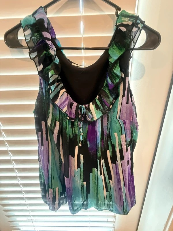 Dressbarn Multicolor Ruffle Neck Blouse Size L