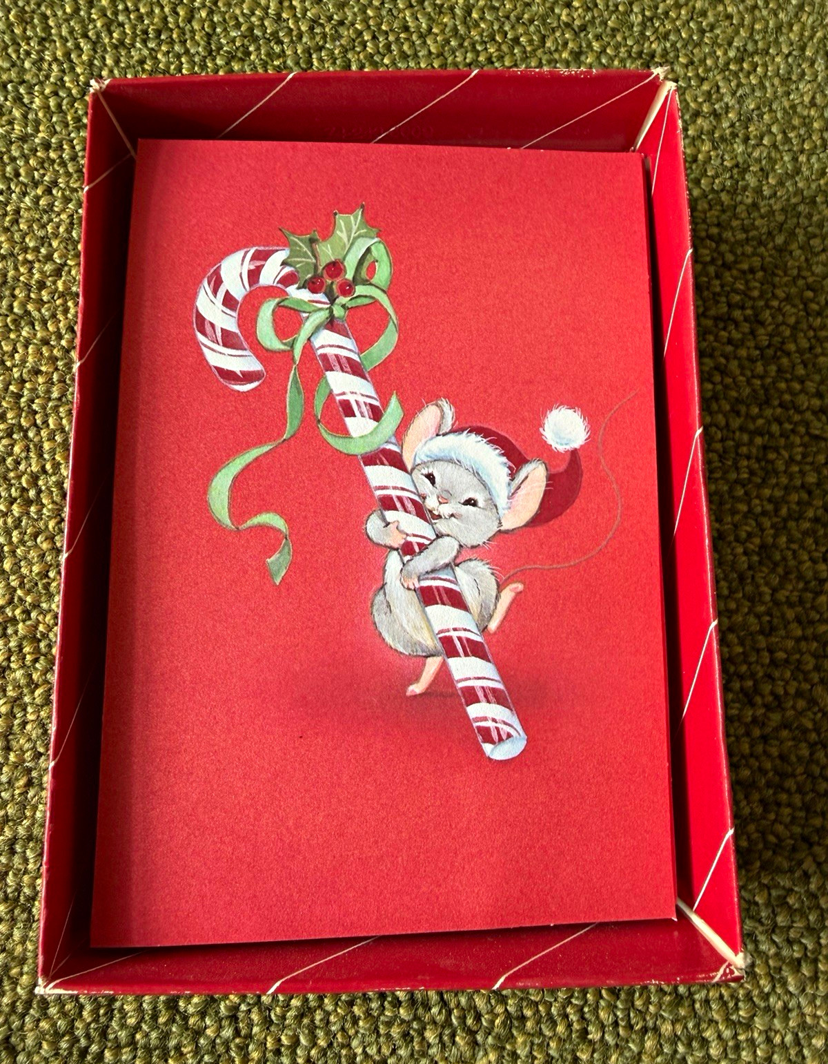 Vintage Ambassador Box (open) Christmas 20 Card Mouse Candy Cane with envelopes