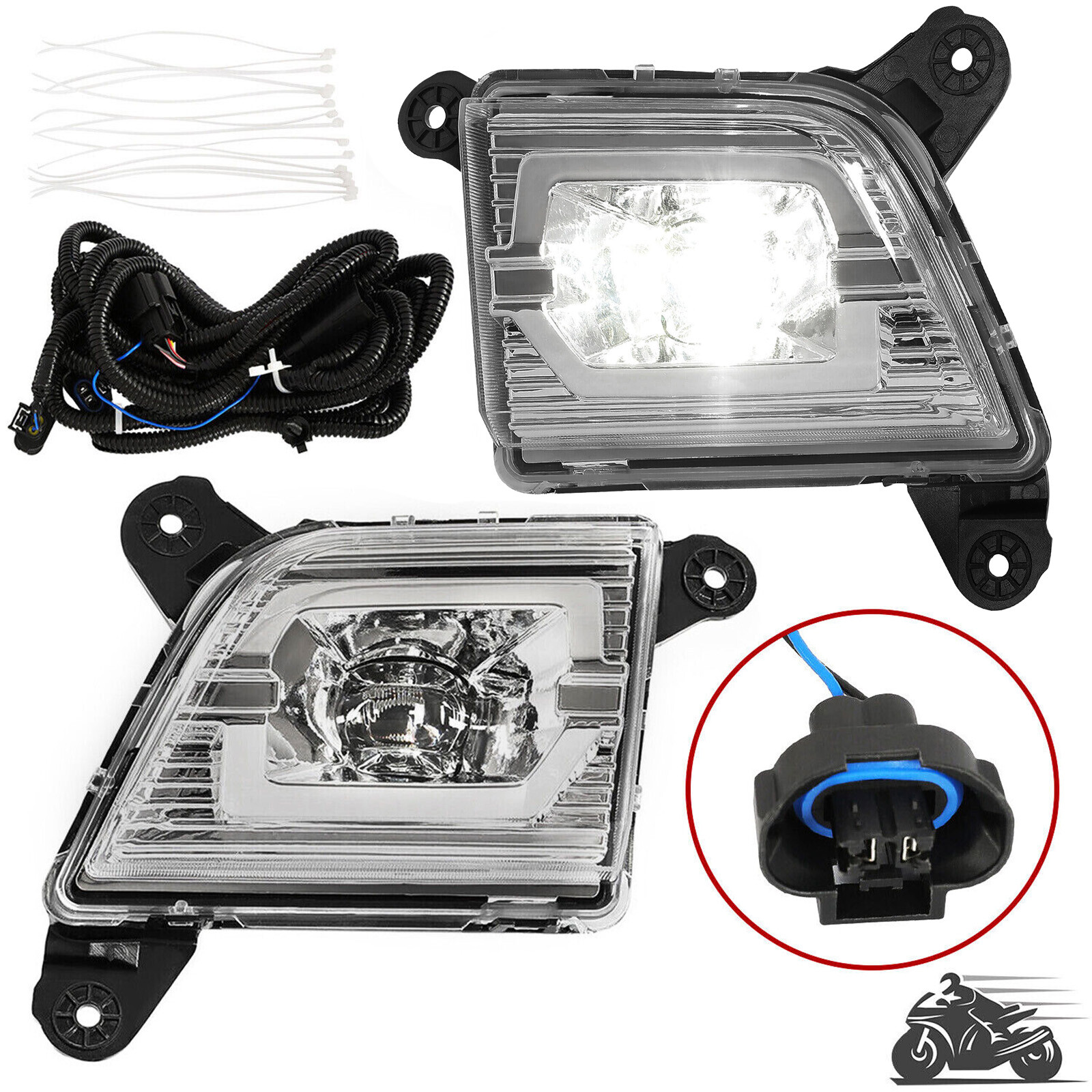Pair Fog Lights Lamp Clear LED w/ Wiring For 2019-2021 2022 Chevy Silverado 1500